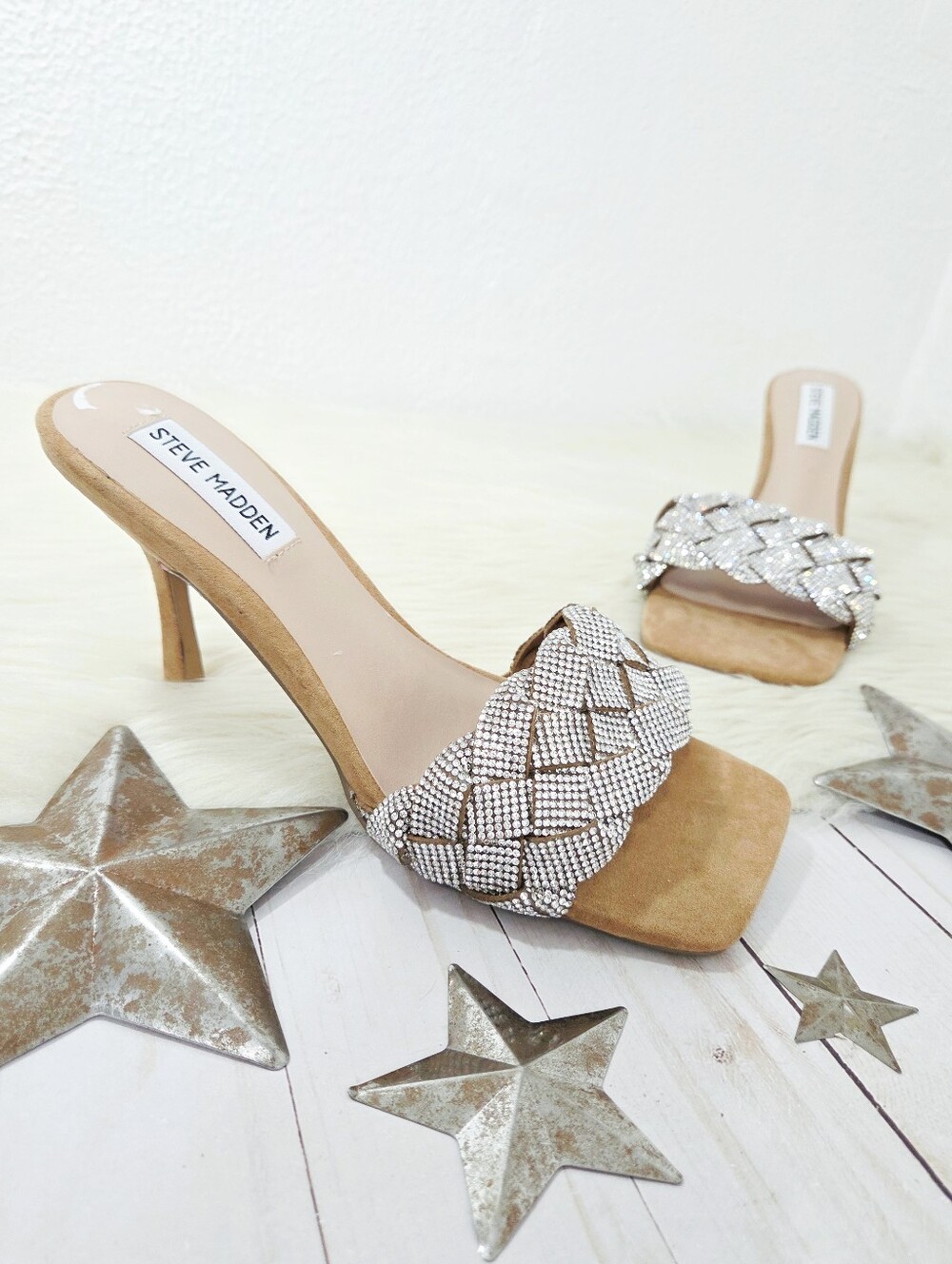 Steve Madden Jazlin Rhinestone Square Open toe heeled sandals women's 8.5 New